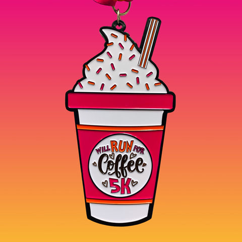 Will Run for Coffee 5K- Throwback Medal